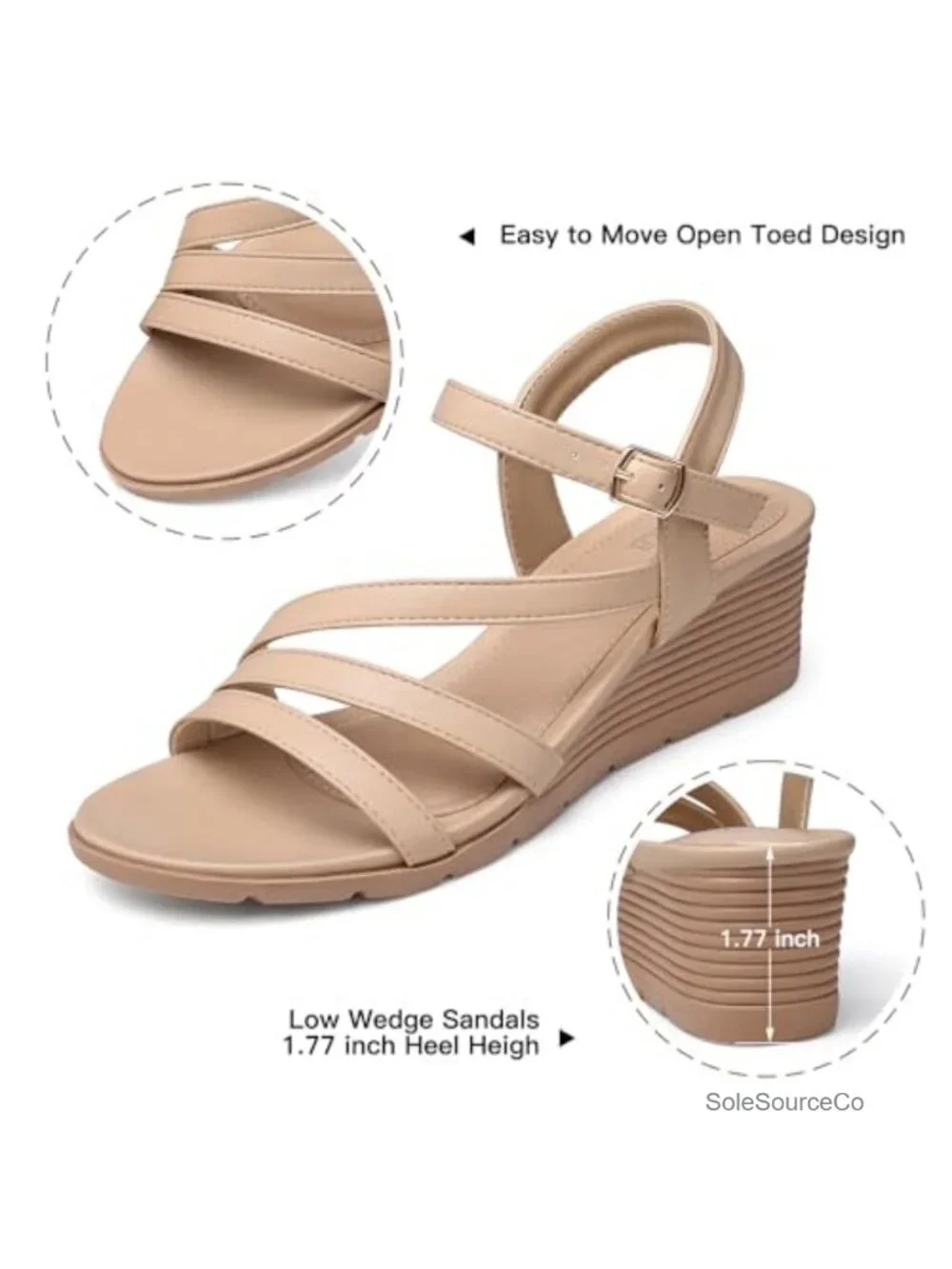 Women's Dressy Wedge Sandals with Arch Support and Ankle Strap - Comfortable
